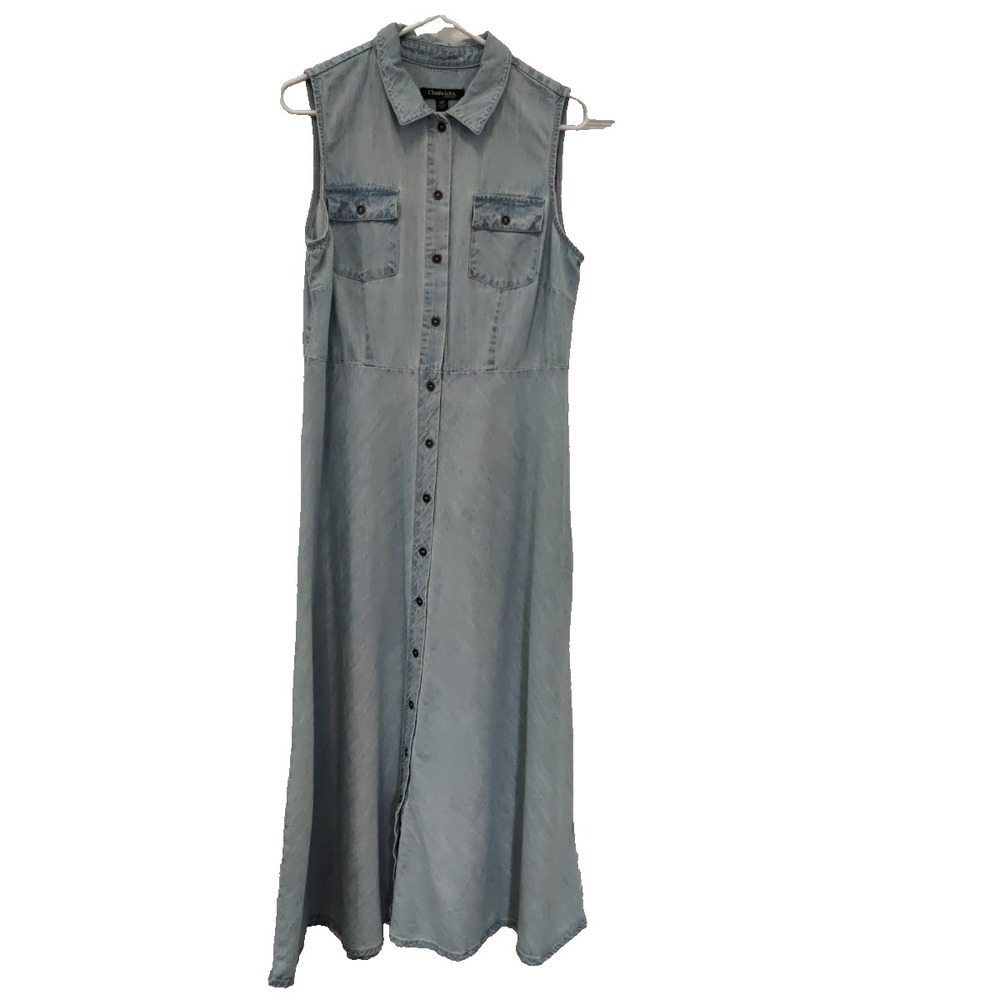 Chadwicks Denim Maxi Dress Cottagecore Western 90s Minimalist Womens 14P Button